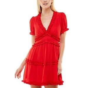 Trixxi Red Ruffle Mini Dress | Size Small